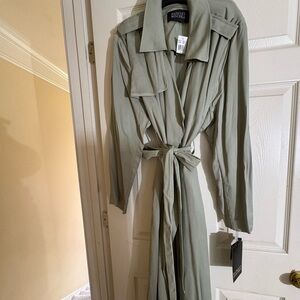 Badgley Mischka Sage Green Trench Coat with Tie Waist